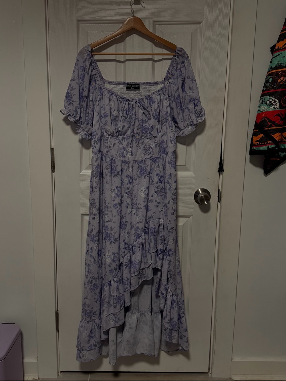 Scarlet Darkness Lavender Floral High-Low Dress with Puff Sleeves 2XL